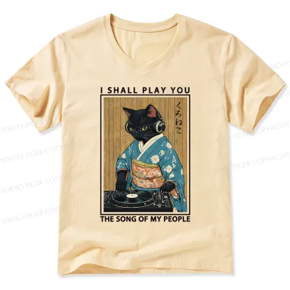 Tokyo-Tiger Funny Playing Music Black Cat V-Neck Classic T-Shirt