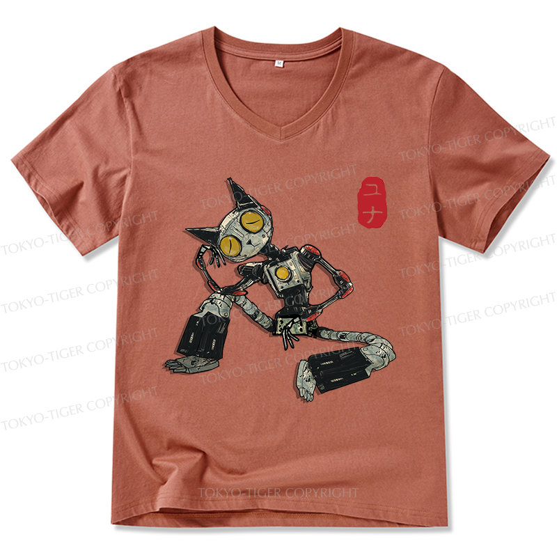 Tokyo-Tiger Contemplative Robot Cat V-Neck Classic T-Shirt