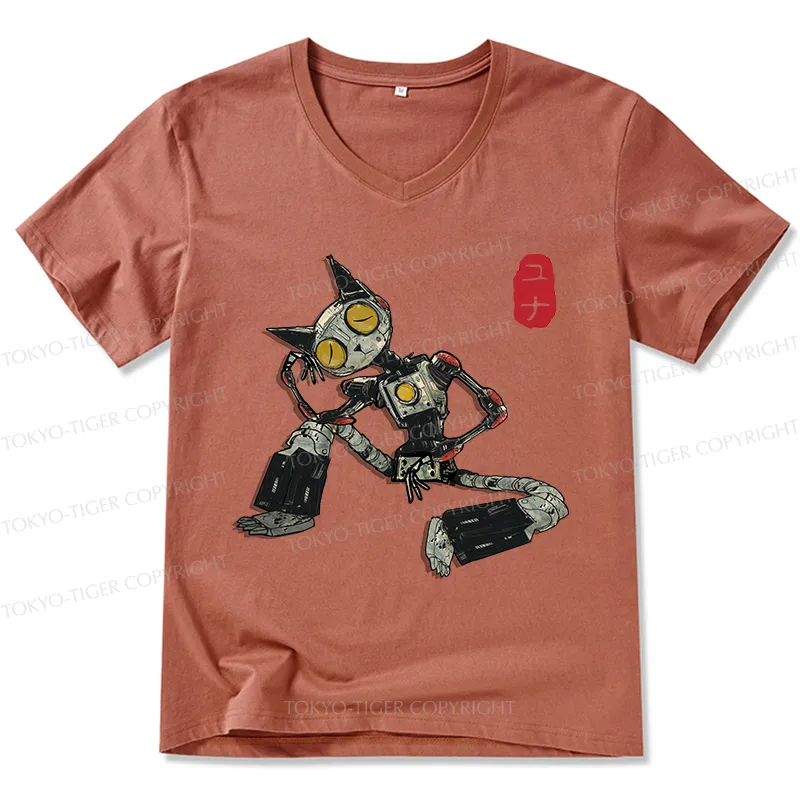 Tokyo-Tiger Contemplative Robot Cat V-Neck Classic T-Shirt