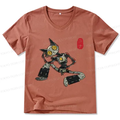 Tokyo-Tiger Contemplative Robot Cat V-Neck Classic T-Shirt