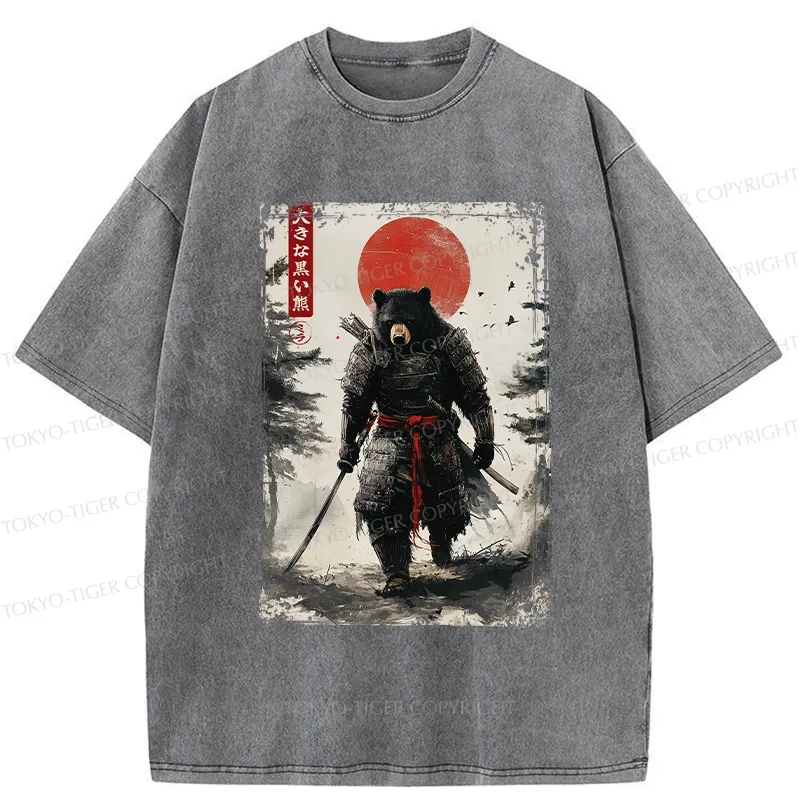 Tokyo-Tiger Retro Black Bear Samurai Washed T-Shirt