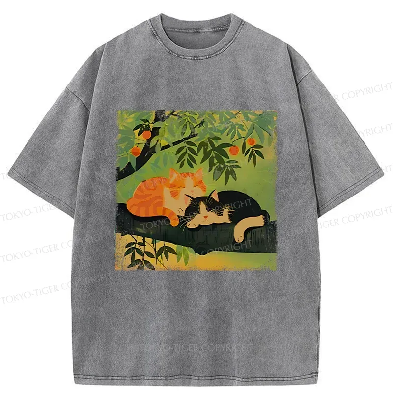 Tokyo-Tiger Cats Sleeping Washed T-Shirt