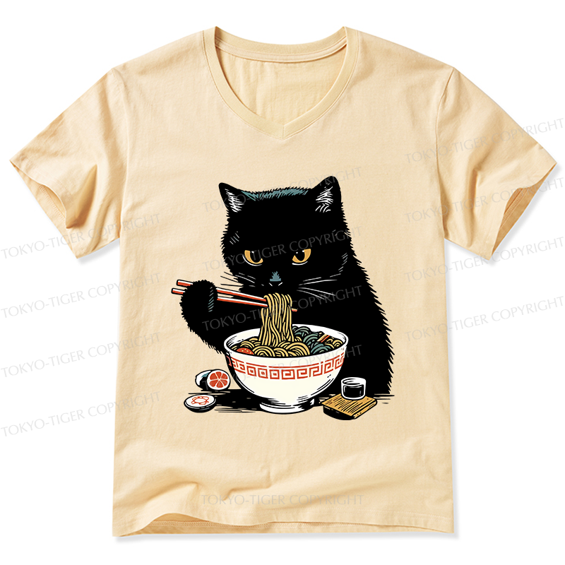 Tokyo-Tiger Cat Eating Favorite Ramen V-Neck Classic T-Shirt
