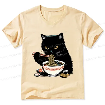 Tokyo-Tiger Cat Eating Favorite Ramen V-Neck Classic T-Shirt