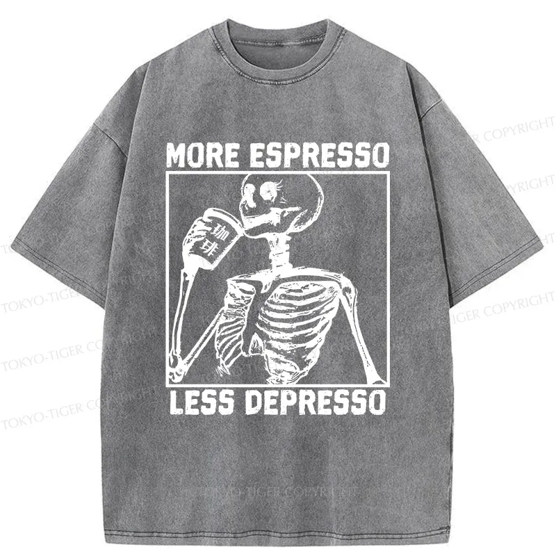 Tokyo-Tiger Skeleton Drinking Coffee Washed T-Shirt