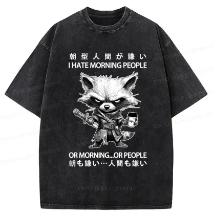 Tokyo-Tiger Angry Raccoon Samurai Washed T-Shirt