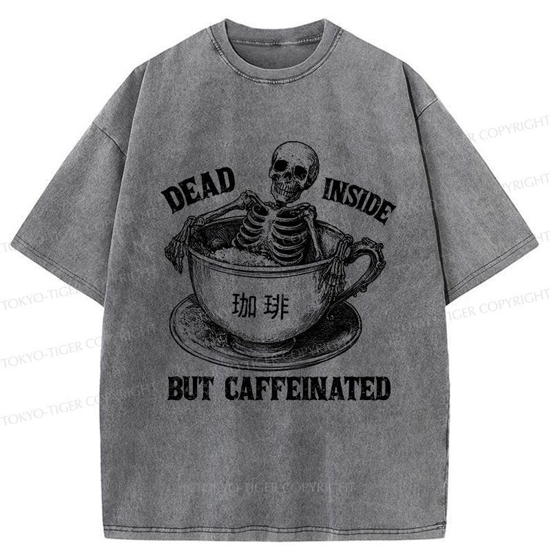 Tokyo-Tiger Funny Skeleton In Coffee Washed T-Shirt