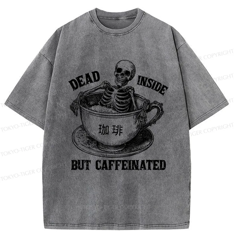 Tokyo-Tiger Funny Skeleton In Coffee Washed T-Shirt