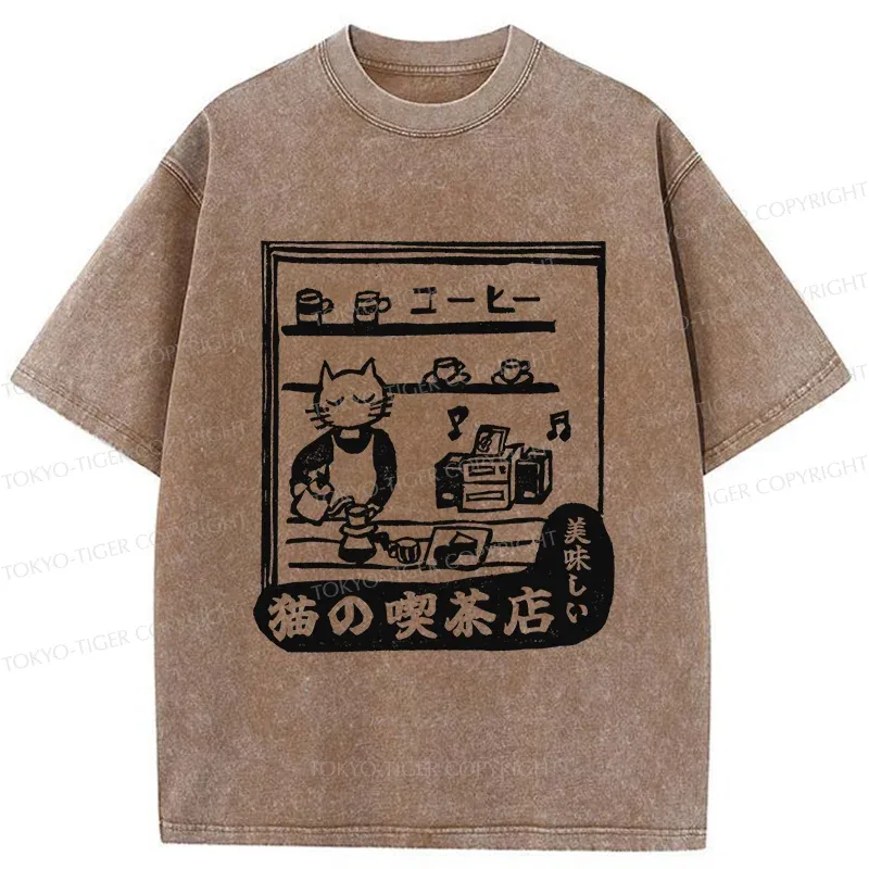 Tokyo-Tiger Cat's Teahouse Washed T-Shirt