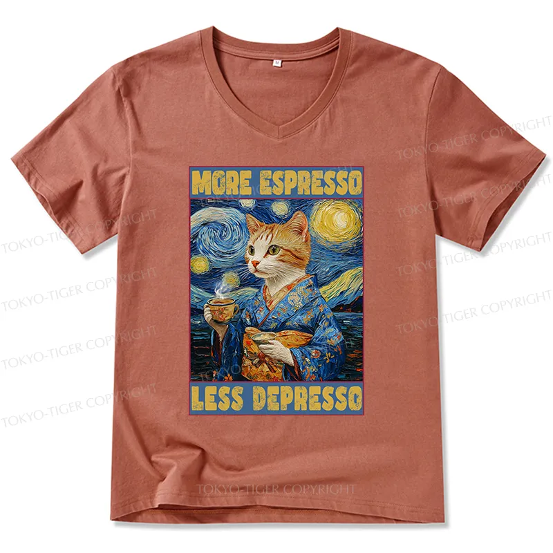 Tokyo-Tiger Funny More Espresso Less Depresso V-Neck Classic T-Shirt