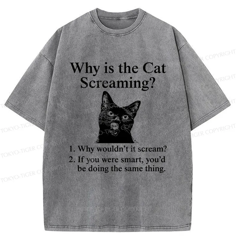Tokyo-Tiger Reasons Why Cat Scream Washed T-Shirt