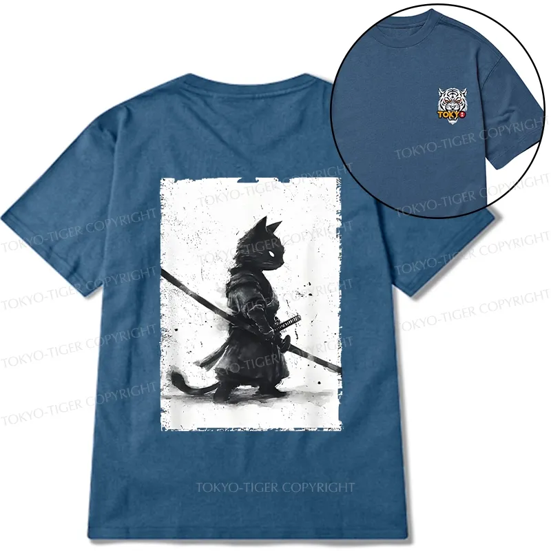 Tokyo-Tiger Retro Cat Samurai Japanese Front Back Classic T-Shirt