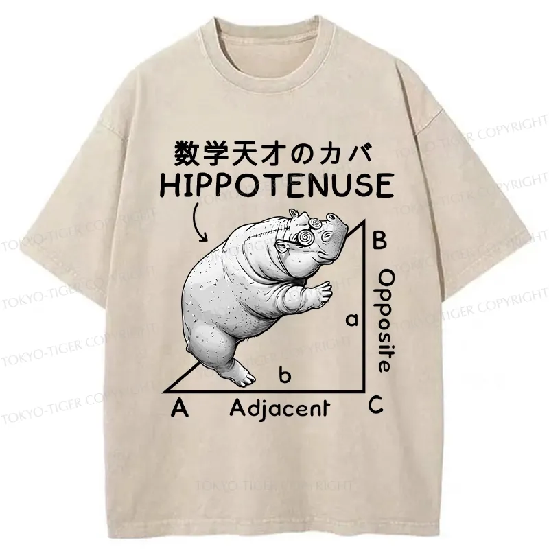 Tokyo-Tiger Mathematical Genius Hippo Washed T-Shirt