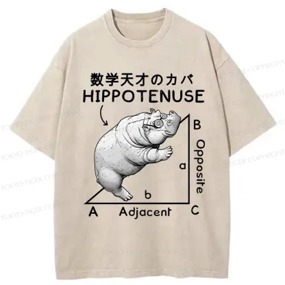Tokyo-Tiger Mathematical Genius Hippo Washed T-Shirt