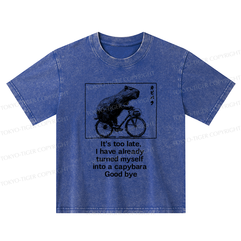 Tokyo-Tiger Funny Capybara Riding A Bicycle Kids Washed T-Shirt