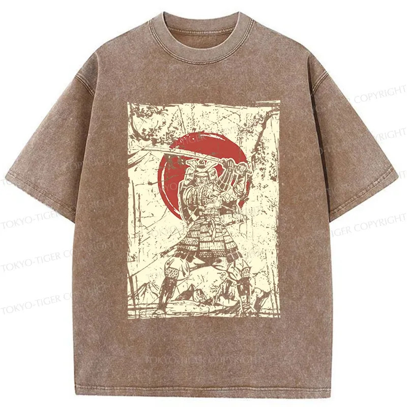 Tokyo-Tiger Japanese Samurai Retro Washed T-Shirt