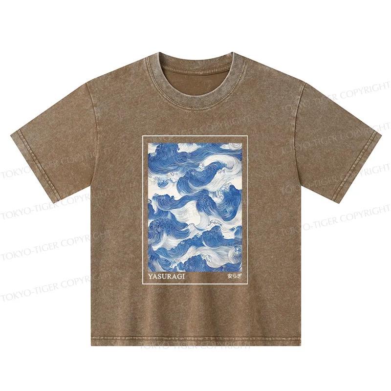 Tokyo-Tiger Japanese Retro Art Wave Kids Washed T-Shirt