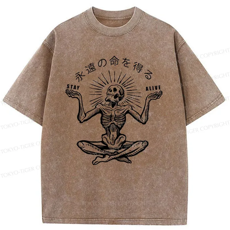 Tokyo-Tiger Stay Alive Skeleton Washed T-Shirt