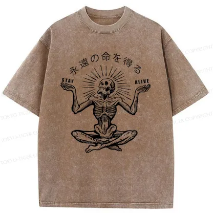 Tokyo-Tiger Stay Alive Skeleton Washed T-Shirt