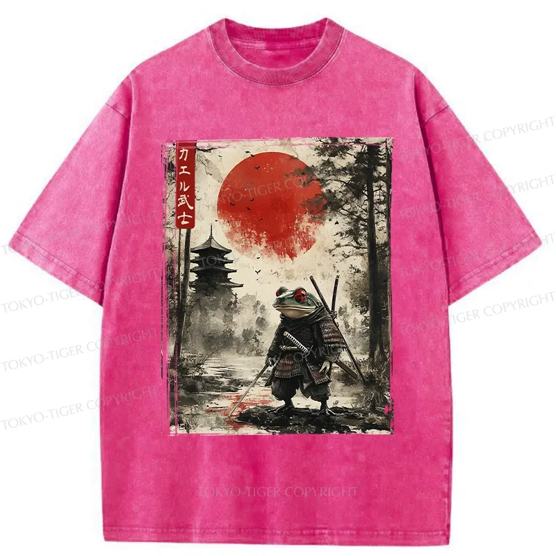 Tokyo-Tiger Retro Frog Samurai Japan Washed T-Shirt