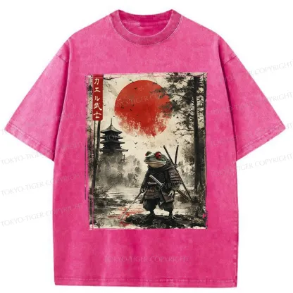 Tokyo-Tiger Retro Frog Samurai Japan Washed T-Shirt