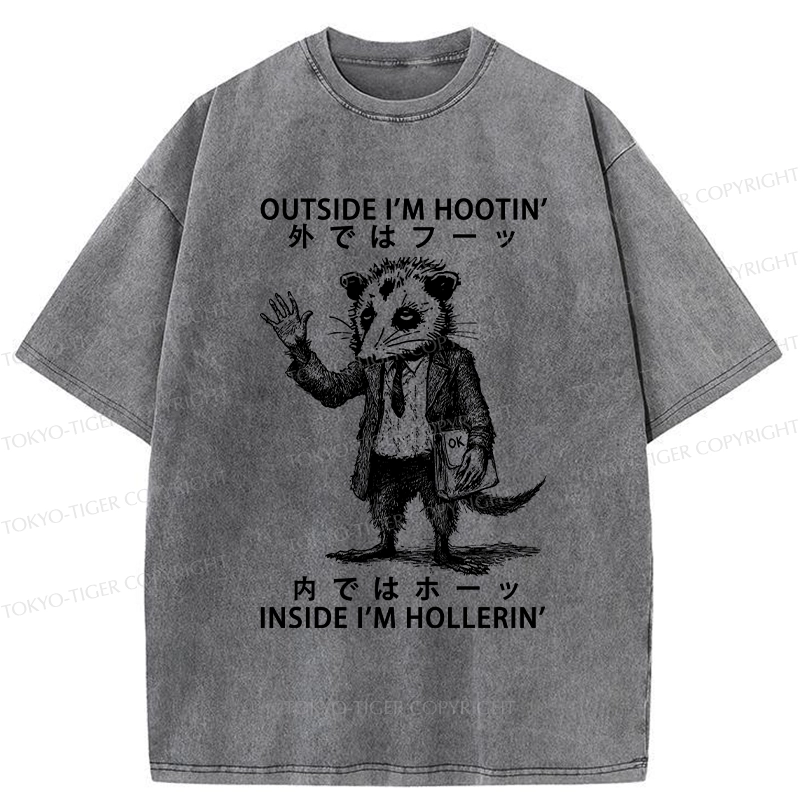 Tokyo-Tiger Funny Hootin' And Hollerin' Possum Washed T-Shirt