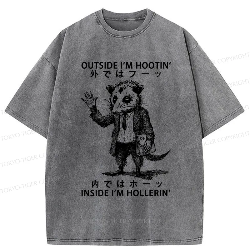 Tokyo-Tiger Funny Hootin' And Hollerin' Possum Washed T-Shirt