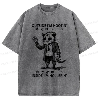 Tokyo-Tiger Funny Hootin' And Hollerin' Possum Washed T-Shirt