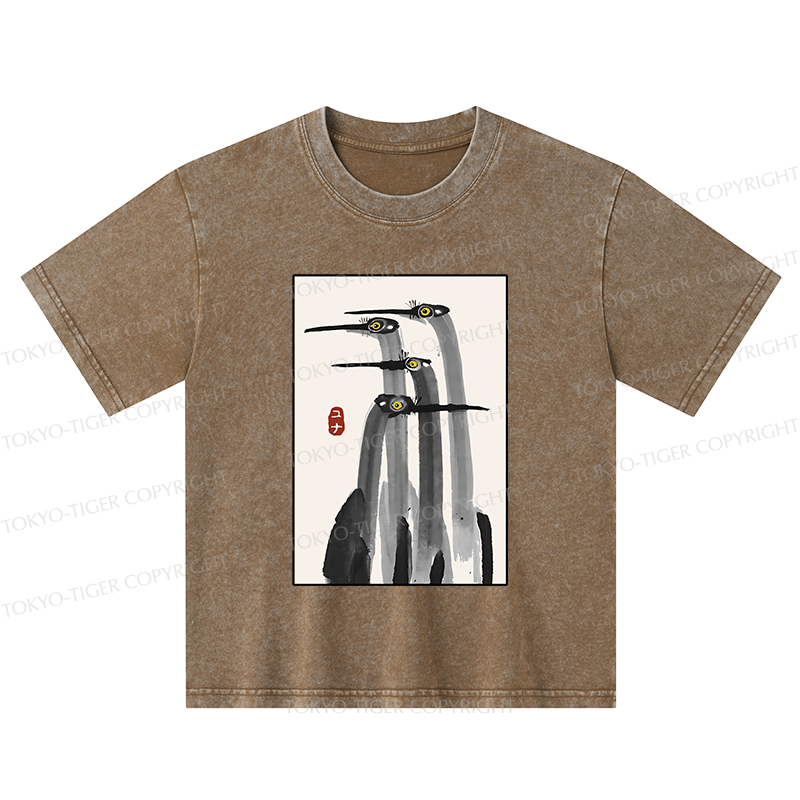 Tokyo-Tiger Japanese Crane Poster Kids Washed T-Shirt