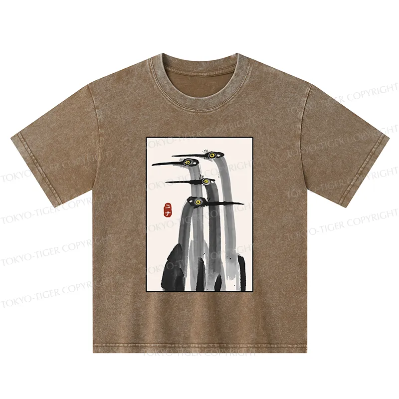 Tokyo-Tiger Japanese Crane Poster Kids Washed T-Shirt