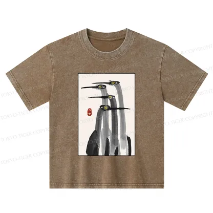 Tokyo-Tiger Japanese Crane Poster Kids Washed T-Shirt
