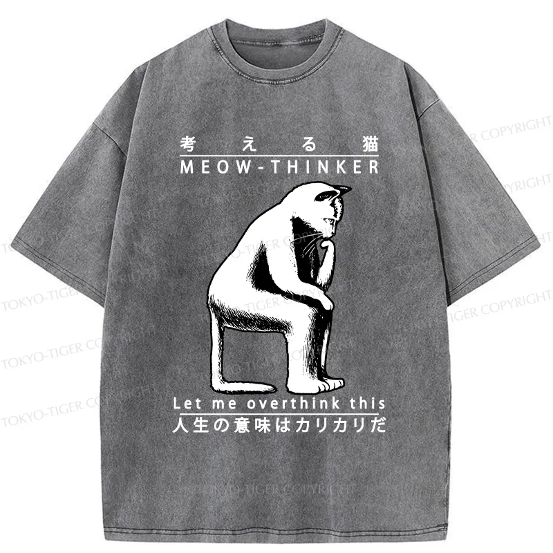Tokyo-Tiger Funny Cat Thinker Washed T-Shirt