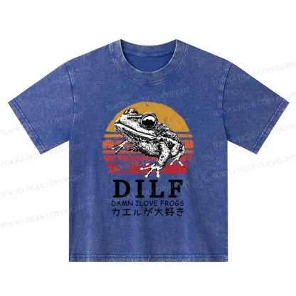 Tokyo-Tiger Funny Frog Lover Kids Washed T-Shirt