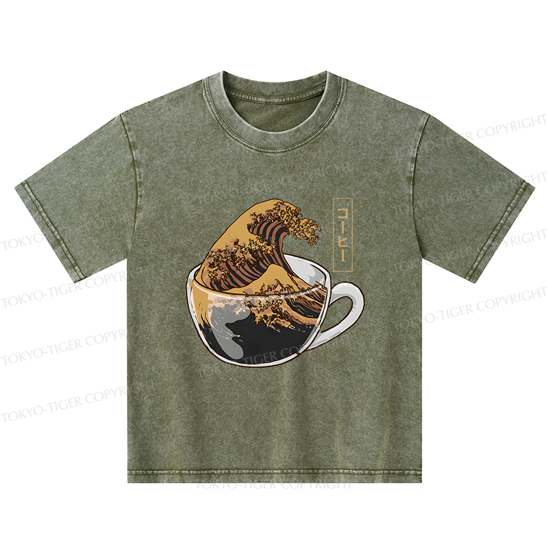 Tokyo-Tiger Coffee Wave Kids Washed T-Shirt