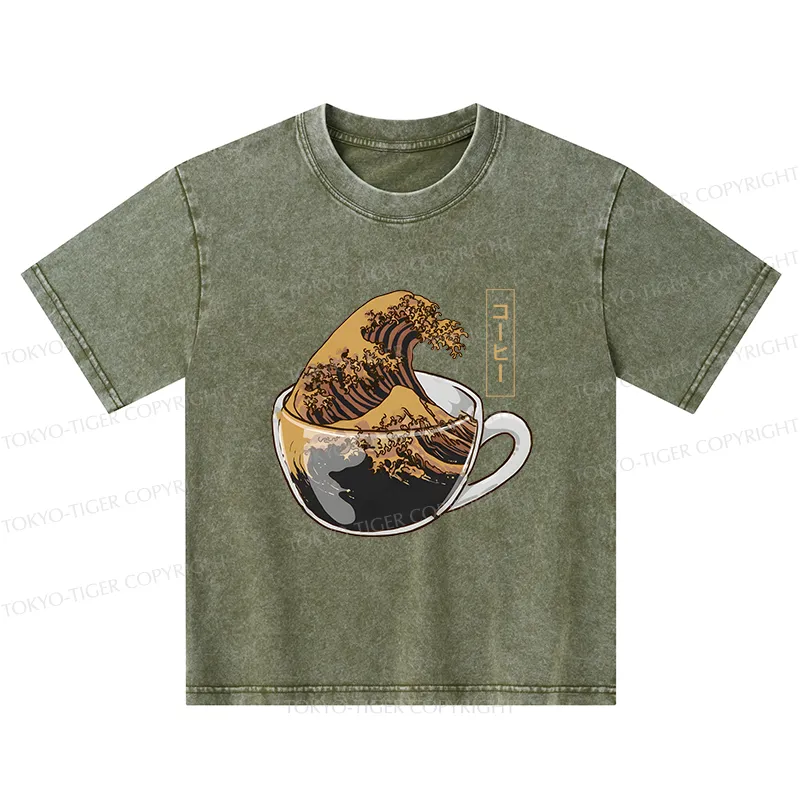 Tokyo-Tiger Coffee Wave Kids Washed T-Shirt