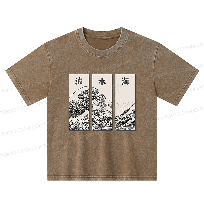 Tokyo-Tiger Japanese Art Wave Kids Washed T-Shirt