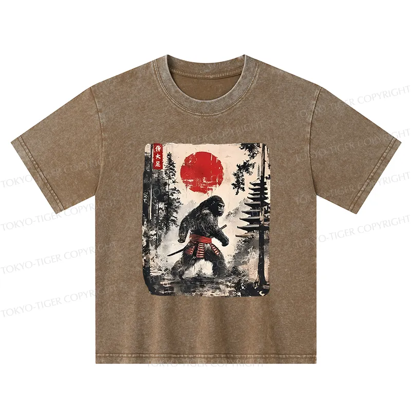 Tokyo-Tiger Japanese Samurai Bigfoot Kids Washed T-Shirt