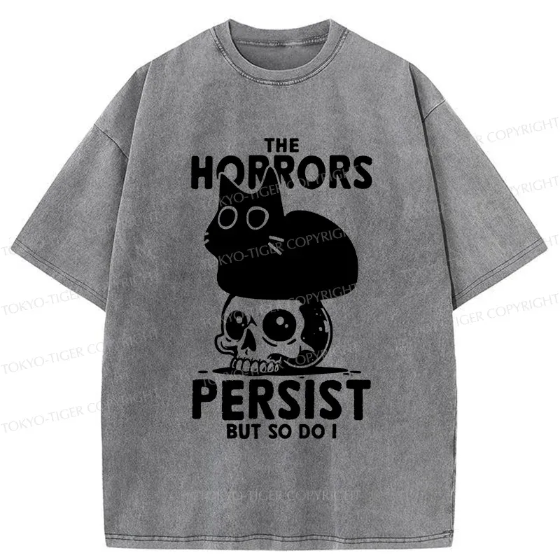 Tokyo-Tiger Cat And Skull Washed T-Shirt