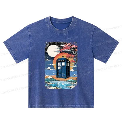 Tokyo-Tiger Tardis Under The Moonlight Kids Washed T-Shirt
