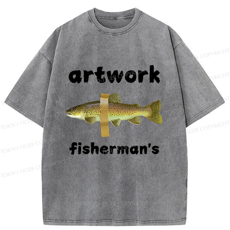 Tokyo-Tiger Interesting Fish Art Washed T-Shirt