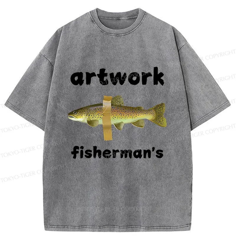 Tokyo-Tiger Interesting Fish Art Washed T-Shirt