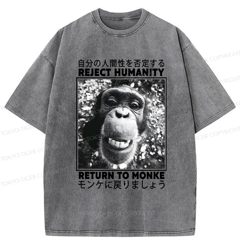 Tokyo-Tiger Funny Back To Monkey Washed T-Shirt