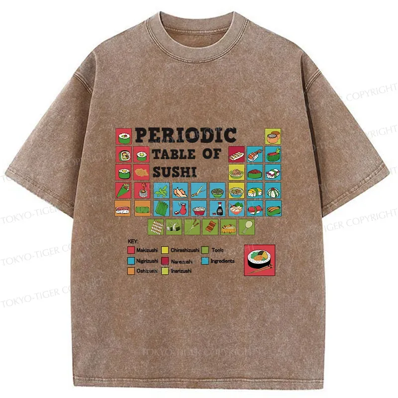 Tokyo-Tiger Japanese Food Periodic Table Washed T-Shirt