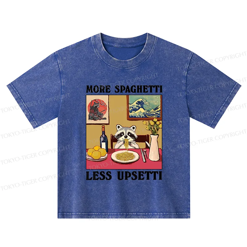 Tokyo-Tiger More Spaghetti Less Upsetti Japanese Kids Washed T-Shirt