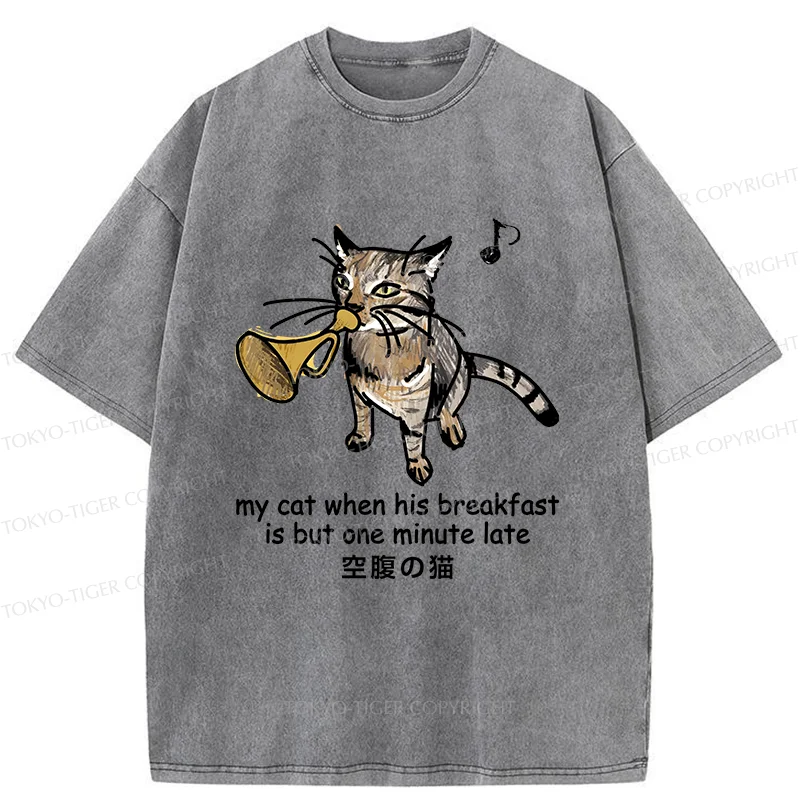 Tokyo-Tiger Cat Blowing Trumpet Washed T-Shirt