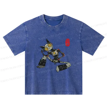 Tokyo-Tiger Contemplative Robot Cat Kids Washed T-Shirt