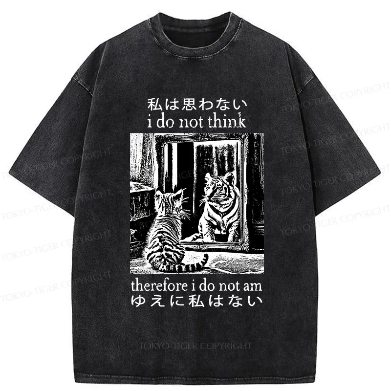 Tokyo-Tiger Thinking Cat Japanese Washed T-Shirt