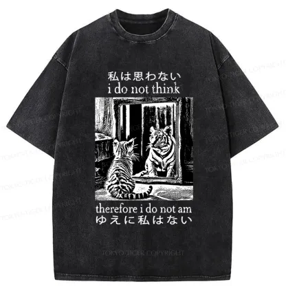 Tokyo-Tiger Thinking Cat Japanese Washed T-Shirt