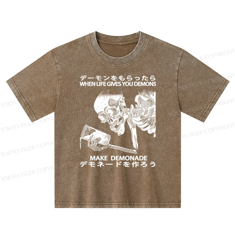 Tokyo-Tiger Make Demonade Funny Kids Washed T-Shirt