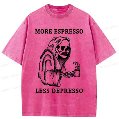 Tokyo-Tiger Funny Skull And Coffee Washed T-Shirt